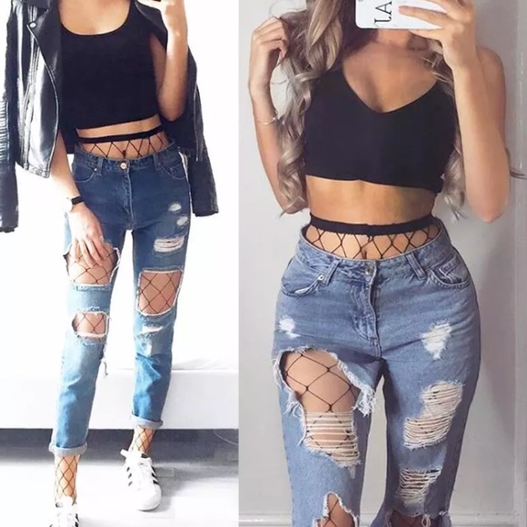 NWT💕Rhinestone Embellished Fishnet Black Stocking - Picture 3 of 6